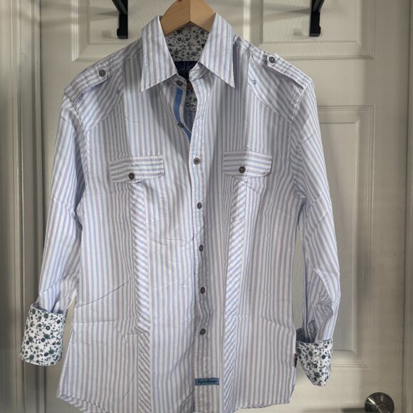 English Laundry Men's L/S Cotton Button-down Shirt w/ Blue/Pink/White Stripes, M - Picture 2 of 4